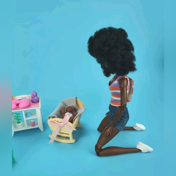 Mattel MTM AA Barbie Doll & Zuru My Mini AA Baby Girl + Nursery Accessories Lot - Picture 9 of 12